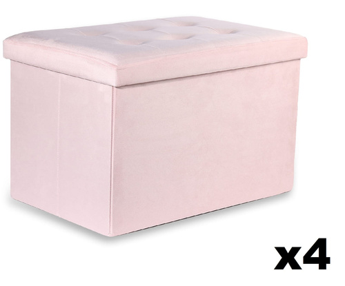 Pufa składana XL z guzikami - 60x38x38cm aksamit róż x 4