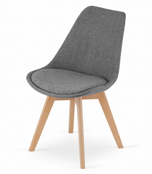 Krzesło NORI - szary materiał bez guzików - nogi naturalne x 3