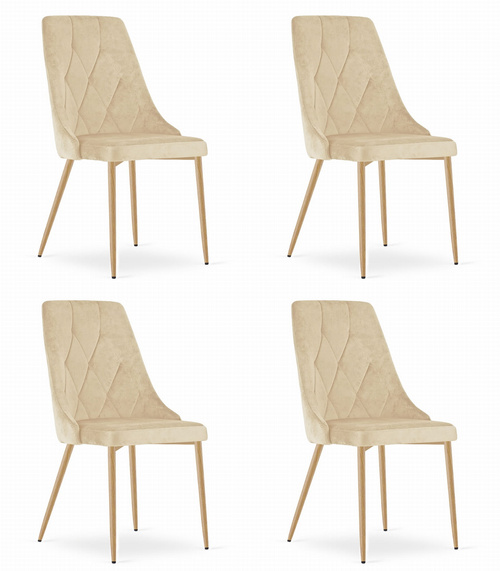 Krzesło IMOLA - jasny beż aksamit / nogi kolor drewna x 4