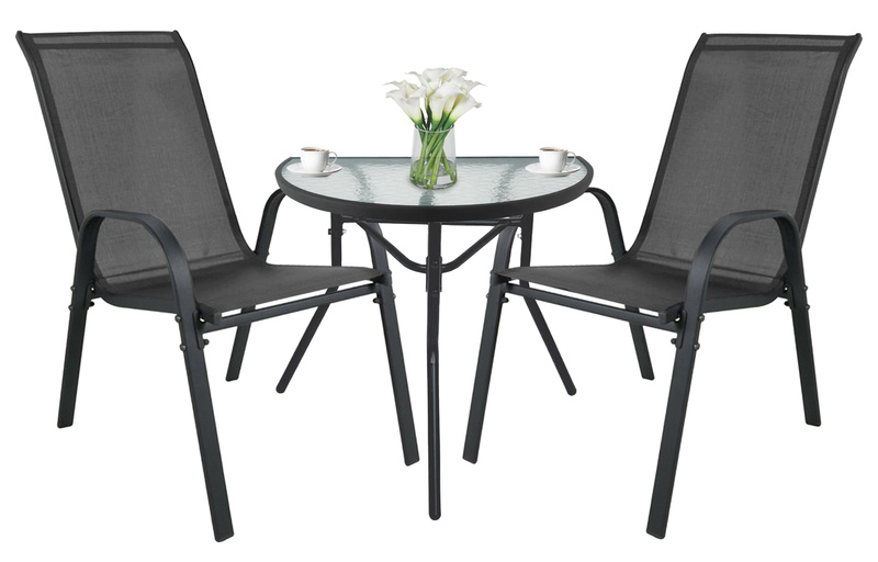 Stół ISLAND Półokrągły + 2x Krzesło SOFIA ciemny szary