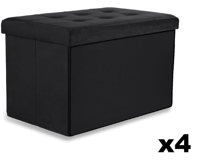 Pufa składana XL z guzikami - 60x38x38cm aksamit czarna x 4