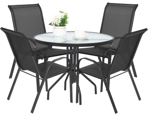 Stół okrągły ISLAND 90cm + 4x Krzesło SOFIA ciemny szary