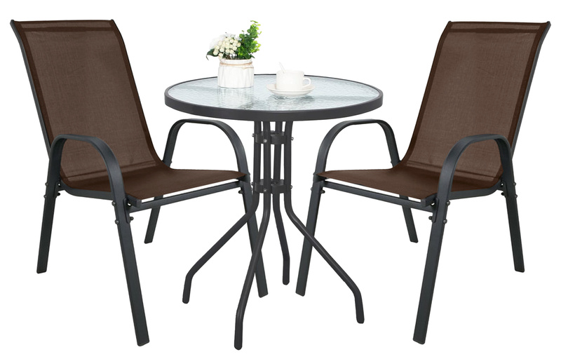 Stół okrągły ISLAND 60cm + 2x Krzesło SOFIA brąz