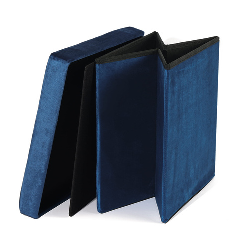 Pufa składana L z guzikami - 38x38x38cm aksamit granat x 8