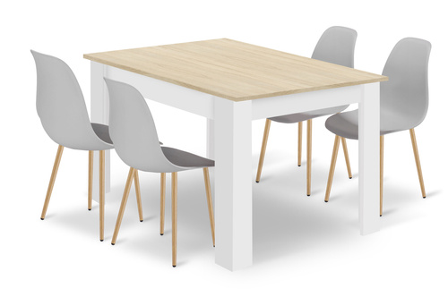 Zestaw Stół NP 120x80 Dąb Sonoma + Biały + 4 krzesła WAT szare / nogi naturalne