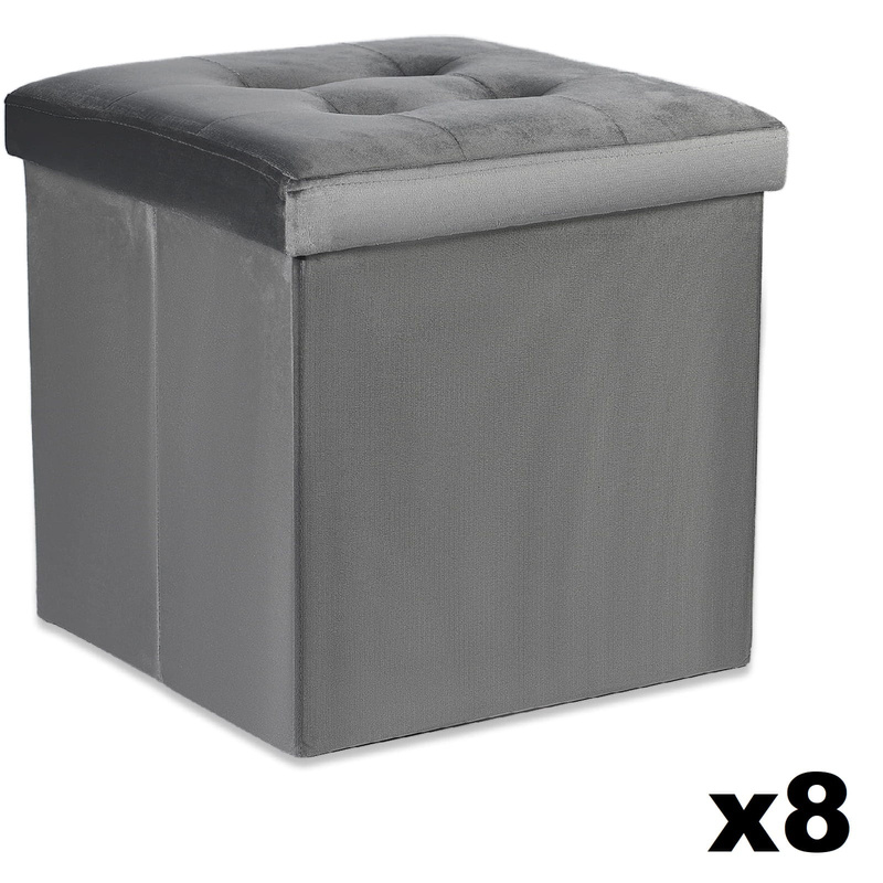 Pufa składana L z guzikami - 38x38x38cm aksamit szara x 8