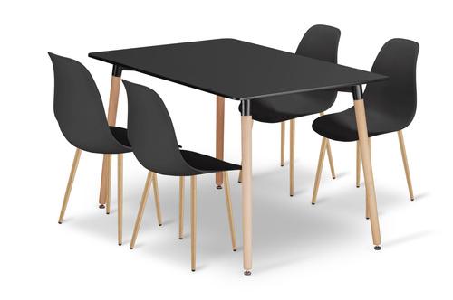 Zestaw Stół ADRIA 120cm x 80cm - czarny + 4 krzesła WAT czarne / nogi naturalne