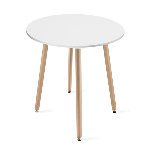 Zestaw Stół KAMI Okrągły 60cm - biały / naturalne nogi + 2 krzesła WAT białe / nogi naturalne