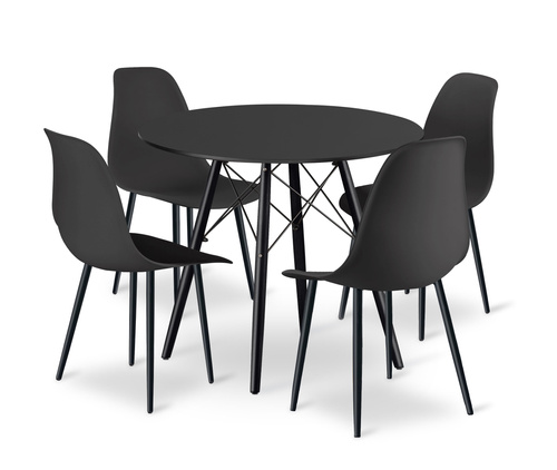 Zestaw Stół TODI Okrągły 80cm - czarny / czarne nogi + 4 krzesła WAT czarne / nogi czarne