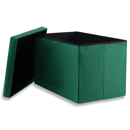 Pufa składana XL z guzikami - 60x38x38cm aksamit zielona