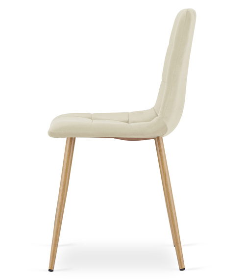 Krzesło KARA - jasny beż aksamit / nogi kolor drewna x 2