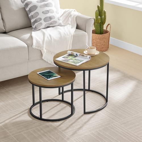 Stolik kawowy okrągły 2szt - dąb / nogi czarne