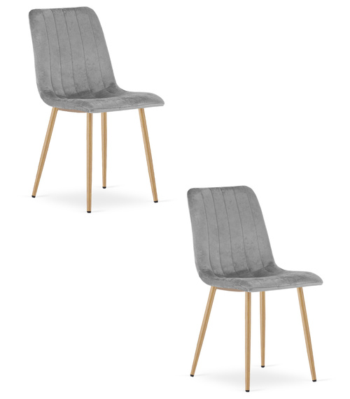Krzesło LAVA - jasny szary aksamit / nogi kolor drewna x 2