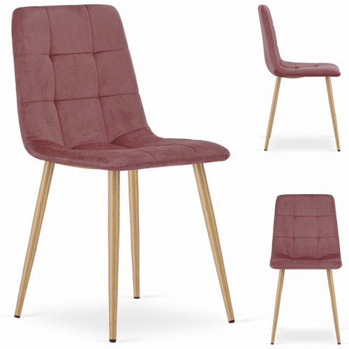 Krzesło KARA - różowy aksamit / nogi kolor drewna x 1