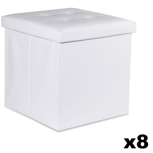 Pufa składana L z guzikami - 38x38x38cm ekoskóra biała x 8