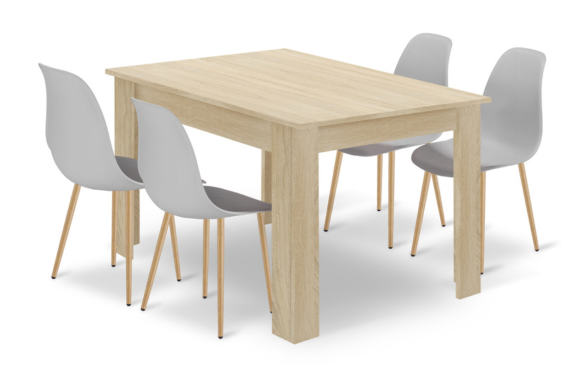 Zestaw Stół NP 120x80 Dąb Sonoma + 4 krzesła WAT szare / nogi naturalne