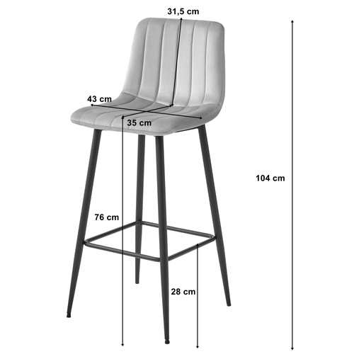 Hoker POZZA - ciemny szary aksamit / nogi czarne x 4