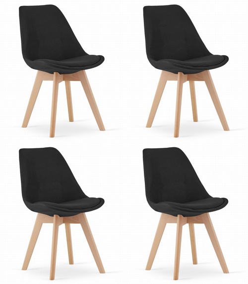 Krzesło NORI - czarny materiał bez guzików - nogi naturalne x 4