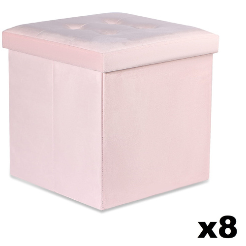 Pufa składana L z guzikami - 38x38x38cm aksamit róż x 8