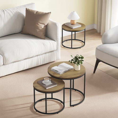 Stolik kawowy okrągły 2szt - dąb / nogi czarne