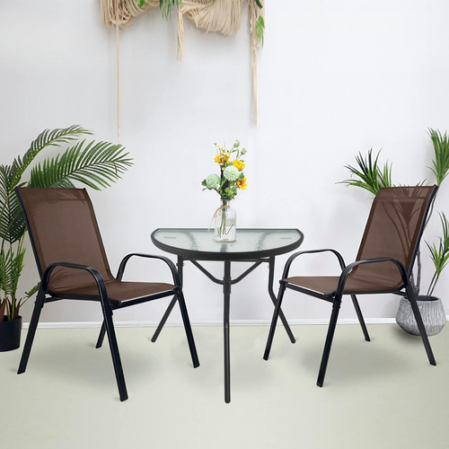 Stół ISLAND Półokrągły + 2x Krzesło SOFIA brąz