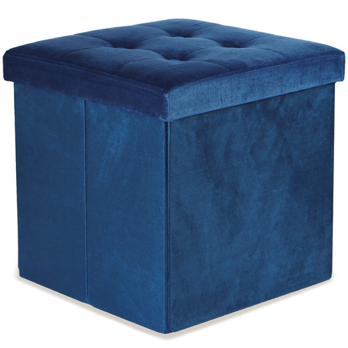 Pufa składana L z guzikami - 38x38x38cm aksamit granat