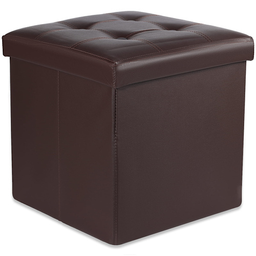 Pufa składana L z guzikami - 38x38x38cm ekoskóra brąz x 8