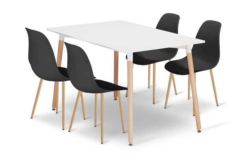 Zestaw Stół ADRIA 120cm x 80cm - biały + 4 krzesła WAT czarne / nogi naturalne