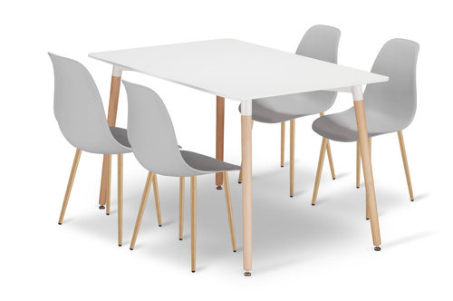 Zestaw Stół ADRIA 120cm x 80cm - biały + 4 krzesła WAT szare / nogi naturalne