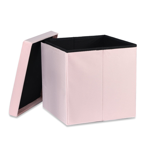 Pufa składana L z guzikami - 38x38x38cm aksamit róż x 8