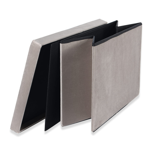 Pufa składana XL z guzikami - 60x38x38cm aksamit beż x 4