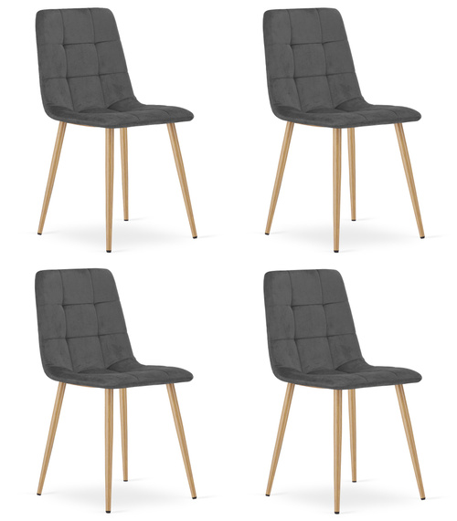 Krzesło KARA - ciemny szary aksamit / nogi kolor drewna x 4