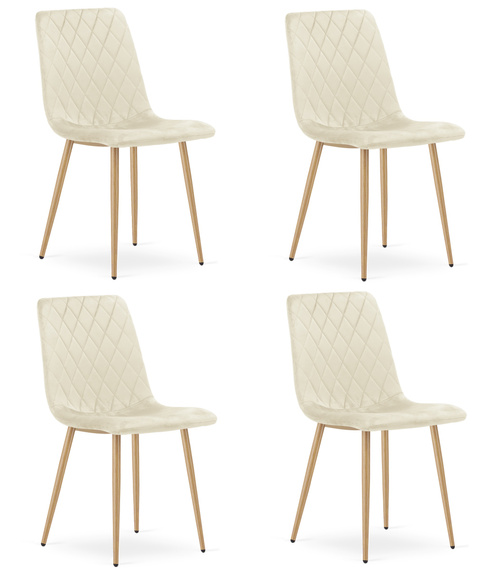 Krzesło TURIN - jasny beż aksamit / nogi kolor drewna x 4