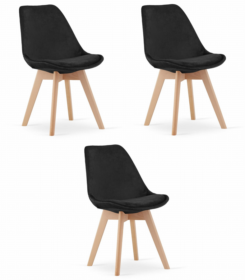 Krzesło NORI - czarny aksamit - nogi naturalne x 3