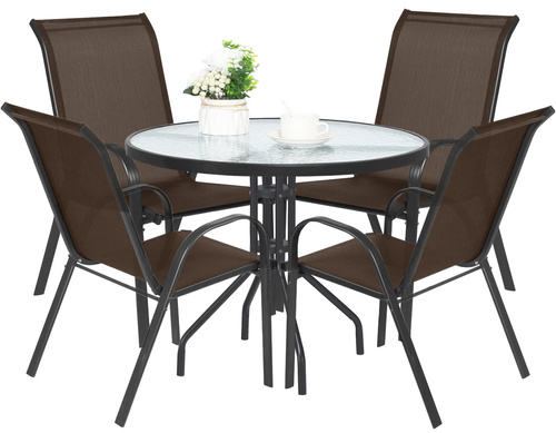 Stół okrągły ISLAND 90cm + 4x Krzesło SOFIA brąz