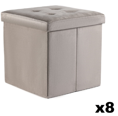 Pufa składana L z guzikami - 38x38x38cm aksamit beż x 8