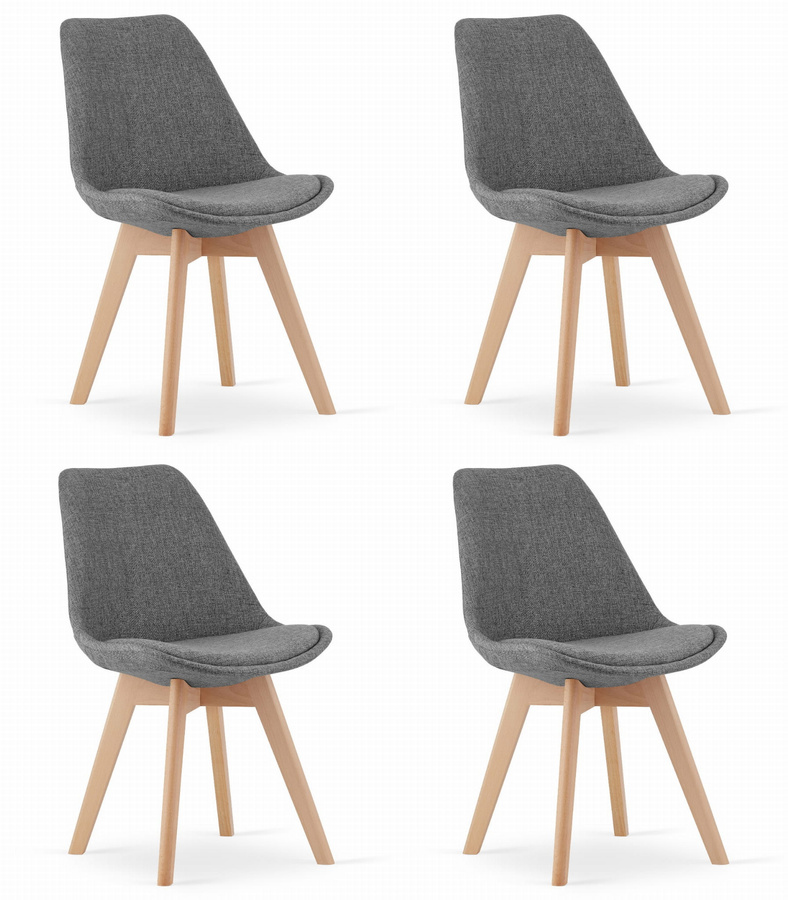 Krzesło NORI - szary materiał bez guzików - nogi naturalne x 4