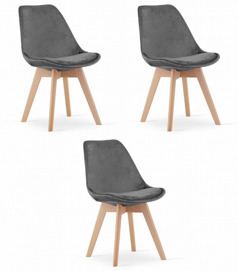 Krzesło NORI - szary ciemny aksamit - nogi naturalne x 3