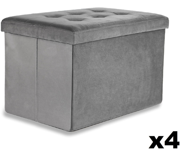 Pufa składana XL z guzikami - 60x38x38cm aksamit szara x 4