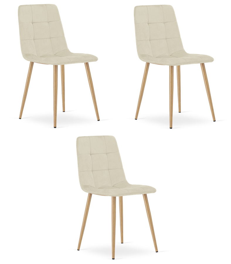 Krzesło KARA - jasny beż aksamit / nogi kolor drewna x 3