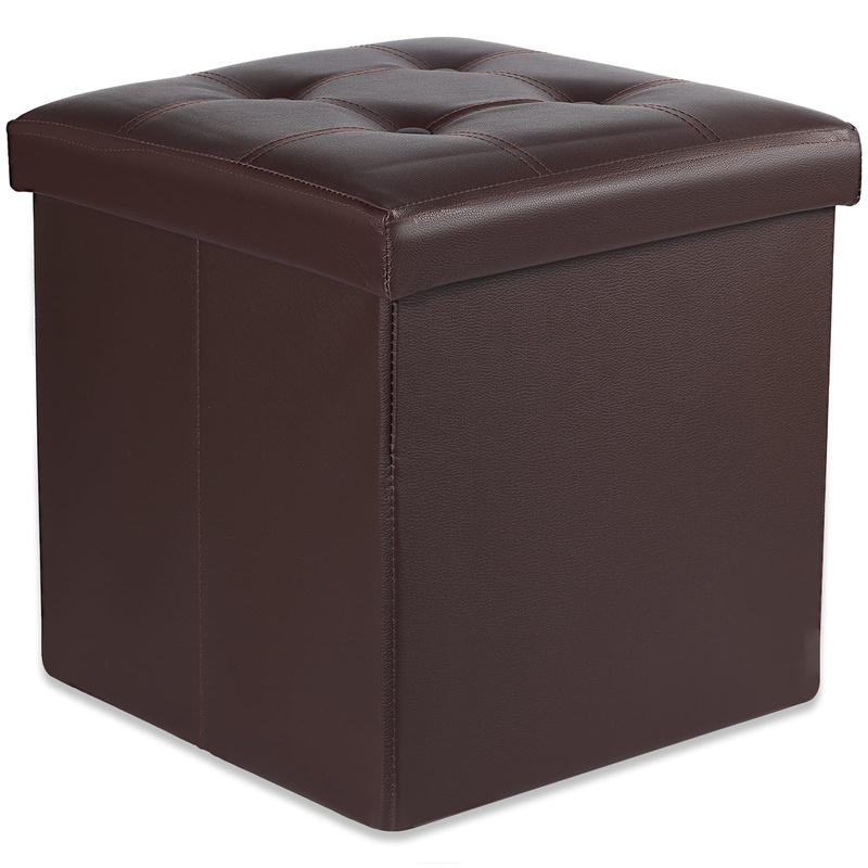 Pufa składana L z guzikami - 38x38x38cm ekoskóra brąz