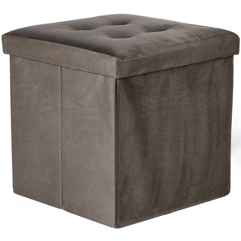 Pufa składana L z guzikami - 38x38x38cm aksamit brąz