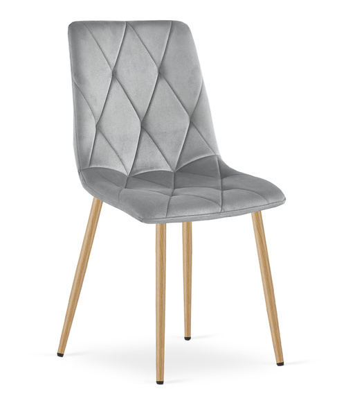 Krzesło LIBRA - jasny szary aksamit / nogi kolor drewna x 2