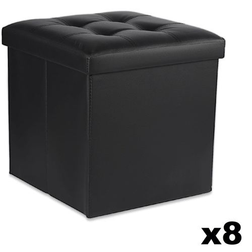 Pufa składana L z guzikami - 38x38x38cm ekoskóra czarna x 8