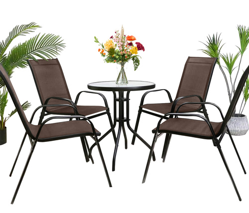 Stół okrągły ISLAND 60cm + 4x Krzesło SOFIA brąz