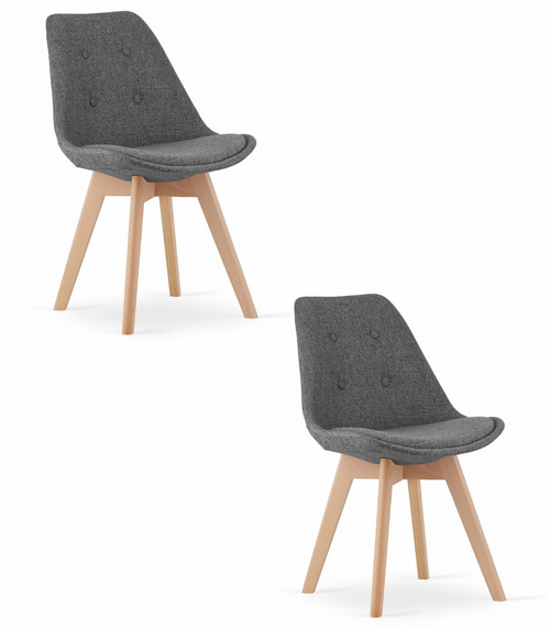 Krzesło NORI - szary materiał - nogi naturalne x 2