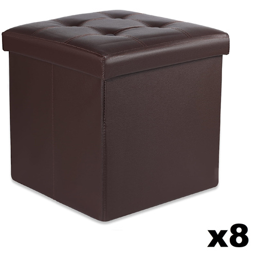 Pufa składana L z guzikami - 38x38x38cm ekoskóra brąz x 8