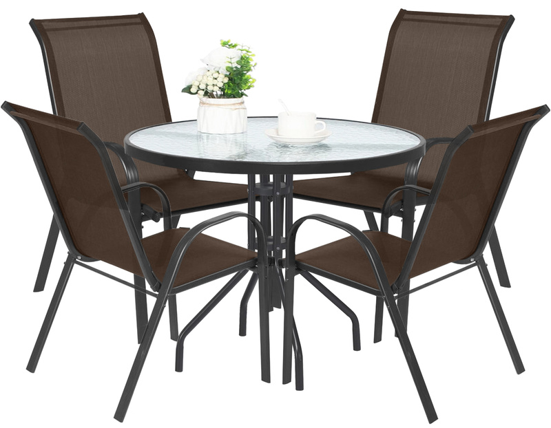 Stół okrągły ISLAND 90cm + 4x Krzesło SOFIA brąz