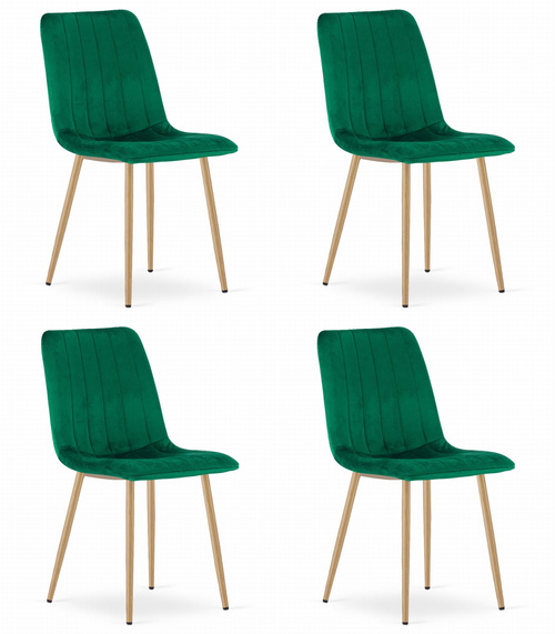 Krzesło LAVA - ciemna zieleń aksamit / nogi kolor drewna x 4