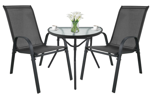 Stół ISLAND Półokrągły + 2x Krzesło SOFIA ciemny szary